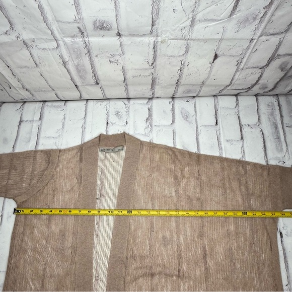 All Saints Bishi Open Knit Mesh Cardigan Sweater Sz S Beige Tan Sheer Asymmetric - Picture 5 of 8